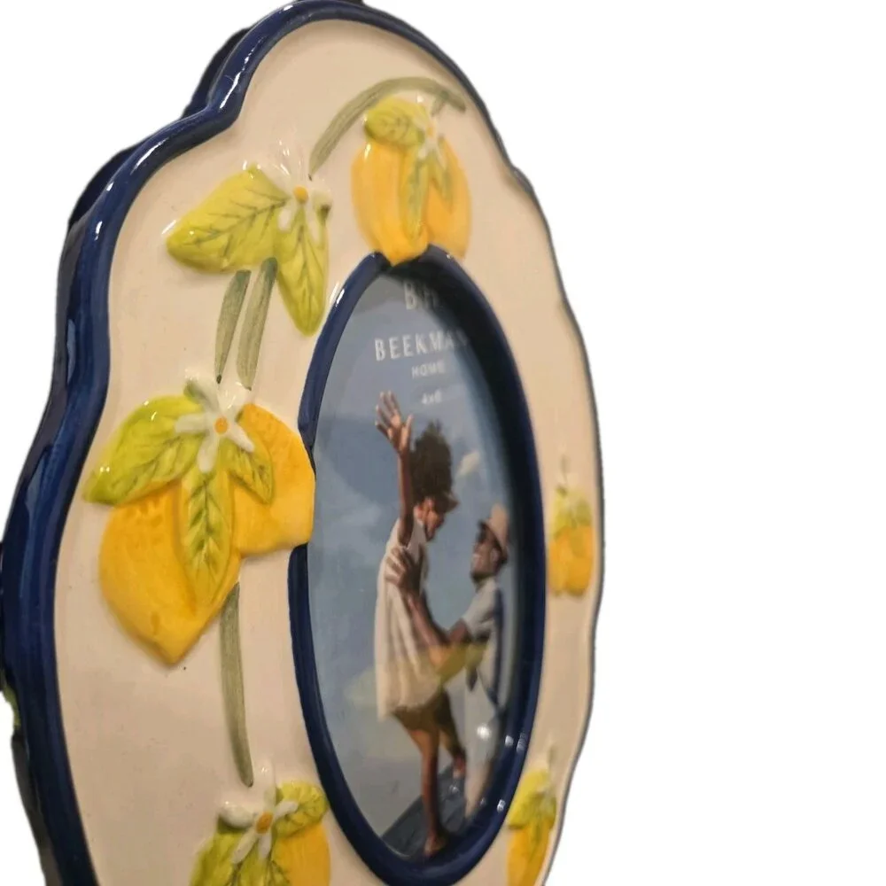 New Ceramic Cottage Scalloped Lemons Italian Farmhouse Picture Frame 4X6